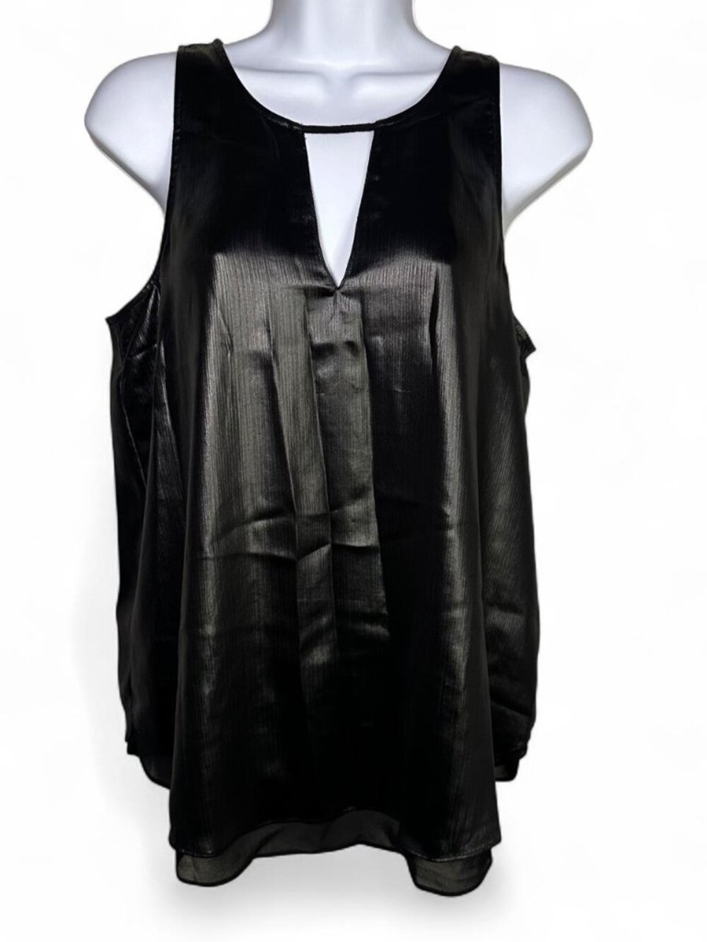 Trouve Satin Sheer Tank Top in Metallic Black